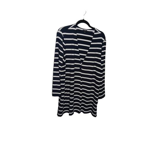 J. Jill Wearever Navy Blue White Striped Jersey Knit Cardigan Sweater in XL - Picture 2 of 5
